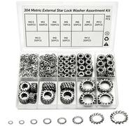 External Tooth Starlock Washers M2.5 M3 M4 M5 M6 M8 M10 M12 for DIY Repair | 500 PCS 304 Stainless Steel Shakeproof Locking Star Serrated Washer Assortment Kit for Automobiles, Mechanical Equipment