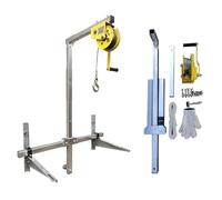External Unit Hoisting Bracket with Winch Set, Side Swing Folding Lifting Small Crane for Air Conditioner Installation, Manual Hoist Mounting Tool ,Folding Ordinary+10m 1200lb Winc
