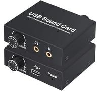 External USB Sound Card, Stereo Sound Card USB Audio Adapter with 3.5mm Headphone and Microphone Port, Volume Control, Bass Adjustment for PS5, Laptops, Desktops, Windows, Mac, Linux, PC