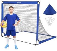 EXTFANS 2-in-1 Football Goal for Kids | Pop Up Soccer Net with Score Targets | Foldable Training Equipment for Indoor/Outdoor | Includes Carry Bag & Stakes (Blue-150 * 120cm)