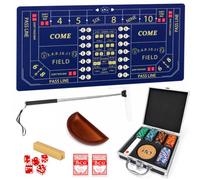 Extguds Deluxe Craps Table Top Set with 71" x 36" Craps Mat, 100 14g Clay Chips, Aluminum Storage Case, Telescopic Craps Stick, 5 Dice, ON/Off Puck, 2 Card Decks, Casino Game Set