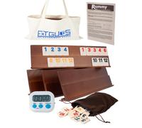 Extguds Deluxe Rummy Cube Game Set, 106 Tiles Classic Wooden Game, with 4 Handmade Wooden Racks, Portable Canvas Bag, Travel Set