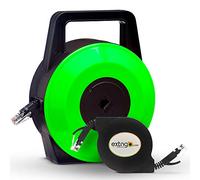 EXTNGO Retractable CAT 6 Ethernet Cable, RJ45 Male-Female, 10 m, Green | Internet cable reel, under-carpet design, includes 1 m patch lead, for home office, gaming and streaming