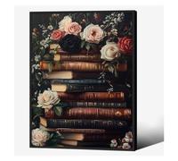 EXTOAOIK Gothic Scholar Canvas Print - Dark Academia Style Vintage Book Wall-Art, Moody Academic Decor for Professor‘s Office or Home Study (12x18inch(30x45cm),Framed)