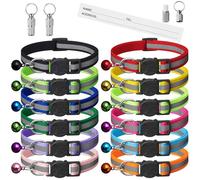Extodry 14 Pack Reflective-Breakaway Cat Collars with Bells, Safety Buckle Kitten Collar, with Name Tag, Adjustable, Ideal for Small and Medium Cats, 12 Colors & 2 Silver ID Tags