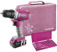 Extol Lady 12V Li-ion Cordless Drill with Carrying Case and Accessories Pink