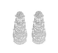 Extra Big Long Tassel Dangling Earring for Women Wedding Statement Crystal Stunning Tiny Flower Beaded Chandelier Gold Plated Earrings Indian Boho Traditional Bride Party Wear Festival Holiday Jewelry