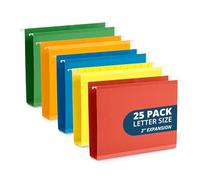 Extra Capacity Hanging File Folders 25 Reinforced Hang Folders, Heavy Duty 2 Inch Expansion, Designed for Bulky Files, Medical Charts, Assorted Colors, Letter Size, 25 Pack