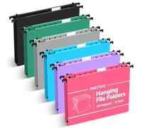 Extra Capacity Plastic Hanging File Folder, 12 Pack Reinforced Hang Folders Letter Size, Heavy Duty 1 Inch Expansion Filing Cabinet Folders, for Bulk Files, Medical Charts, Assorted Colors