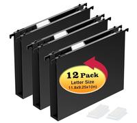 Extra Capacity Plastic Hanging File Folders,12 Pack Reinforced Hang Folder,Heavy Duty 1 Inch Expansion,Filing Cabinet Folders Letter Size for Bulk Files/Medical Charts (No Sealed, Black)