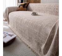 Extra Chenille Sofa Throw Blanket Pet Friendly Detive Couch Cover with Tassels Breathable Washable Slipcover for Living Room Light Brown 180x300cm 70.87x118.11in