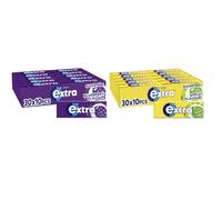 Extra Chewing Gum - 2 Cases with 30 Packs of 10 Pieces (600 Total) - Blueberry and Apple