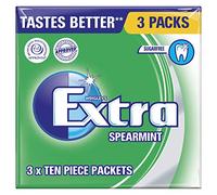 Extra Chewing Gum, Sugar Free, Spearmint Flavour, Pack of 3 x 10 Pieces