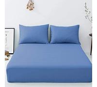Extra Deep Fitted Sheet 40cm 16 Inch - Non Iron Easy Care Soft Brushed Microfibre Fabric Shrinkage and Fade Resistant, 4ft Small Double - Mid Blue