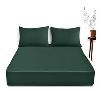 Extra Deep Fitted Sheets Double Bed- Luxury Bedding Soft Bottom Sheet- Polycotton Deep Pocket Bed Sheet- Dark Green