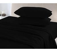Extra Deep Fitted Sheets Plain Flannelette 100% Brushed Cotton Thermal Super Soft Warm Cosy 40cm Deep Fitted Sheets (Black, King)