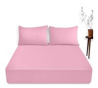 Extra Deep Fitted Sheets Super King - 16"/ 40 CM Plain Dyed Polycotton Deep Pocket Bed Sheet - Elastic Corner Pink Bedding Sheet