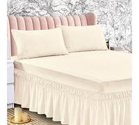 Extra Deep Frilled Valance Sheet Non Iron Thick Fabric Poly Cotton Super King Size Valance Bed Sheet Mattress Cover latte beige 180 X 198 + 25 cm + Frill 40 cm