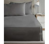Rapport Home Double Size Fitted Sheet Extra Deep 40cm Depth Charcoal Soft Easy Care Non-Iron Percale Bed Sheet - 16 inch Pocket