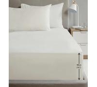 Rapport Home King Size Fitted Sheet Extra Deep 40cm Depth Cream Soft Easy Care Non-Iron Percale Bed Sheet - 16 inch Pocket