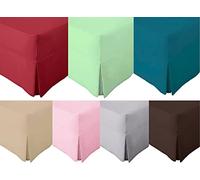 Extra Deep Pleated Valance Fitted Sheet Polycotton Non-Iron Percale Bed Sheets with 10" Box and 16" Frill (Pink, King)