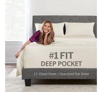 Extra Deep Pocket Queen Bed-Sheets - 4-Piece Includes: 18”-21” Inch Super Extra Deep Pocket Fitted Sheet - Real Oversize Flat Sheet - 2 Zipper Closure Pillowcases - Queen Size - Ivory (Off White)