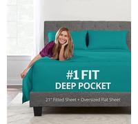 Extra Deep Pocket Queen Sheet Sets - 21" Inch 4-Piece Set With Oversize Flat Sheet, Fitted Sheet and 2 Zipper Closure Pillowcases - 18"-23" Deep Pocket - Teal