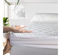 Extra Deep Quilted Mattress Protector - 100% Cotton Mattress Pad Bed Topper Cover Anti Allergic Breathable Sheets Single Double King SuperKing 4FT Size (Double) White