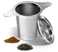 Extra Fine 18/8 Stainless Steel Tea Infuser Mesh Strainer with Large Capacity & Perfect Size Double Handles for Hanging on Teapots, Mugs, Cups to Steep Loose Leaf Tea and Coffee