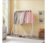 Extra Heavy Duty Clothes Rail 150kg Capacity 4ft L x 5ft H Metal Garment Rack, Lockable Wheels Portable, No Tool Assembly, Powder Coated Black, Strong & Durable for Home or Shop (White)