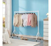 Extra Heavy Duty Clothes Rail 150kg Capacity 5ft L x 5ft H Metal Garment Rack, Lockable Wheels Portable, No Tool Assembly, Powder Coated Black, Strong & Durable for Home or Shop (White)