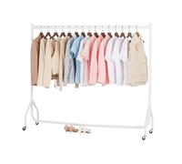 Extra Heavy Duty Clothes Rail 150kg Capacity 6ft L x 5ft H Metal Garment Rack, Lockable Wheels Portable, No Tool Assembly, Powder Coated Black, Strong & Durable for Home or Shop (White)