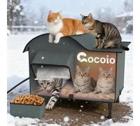 Extra L Large Heated Cat House for Outside,Outdoor Weatherproof Insulated Cat House,Upgraded Elevated Warm Cat Shelters for Winter with Heat Pad,Eaves&Escape Door Collaspable Multiple Ferals Warming