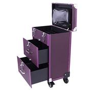 Extra Lager Luxury Leather Hairdressing Make up Beauty Trolley Case -Rolling Trolley Makeup Beauty Train Carry Case Cosmetics Art Cosmetic Box (Purple)