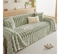 Extra Lar Thick Rabbit P Sofa Throw Blanket - Soft Non-Slip Cover for 1/2/3/4 Seater Sofas, Cozy Solid Color Cush for Living Room & Floor (Green, 180x380cm)