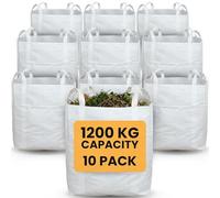 Extra Large 1.2 Tonne Builders Bag - 10 Pack FIBC Ton Bag - Heavy-Duty Polypropylene Bulk Bags with Reinforced Lifting Loops and Stitching - Reusable Dumpy Rubble Sack for Industrial or Garden Use