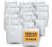 Extra Large 1.2 Tonne Builders Bag - 15 Pack FIBC Ton Bag - Heavy-Duty Polypropylene Bulk Bags with Reinforced Lifting Loops and Stitching - Reusable Dumpy Sack for Industrial or Garden Use