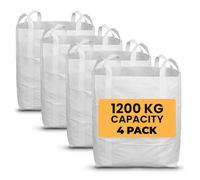Extra Large 1.2 Tonne Builders Bag - 4 Pack FIBC Ton Bag - Heavy-Duty Polypropylene Bulk Bags with Reinforced Lifting Loops and Stitching - Reusable Dumpy Rubble Sack for Industrial or Garden Use