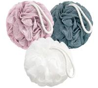 Extra Large 100g Shower Puff 3 Pack 50% Heavier Than Standard Premium Ultra-Dense Soft Mesh Loofah Sponge for Body Gentle Exfoliating Shower Scrubber for Men & WomenGift-Ready (Pink Blue White)