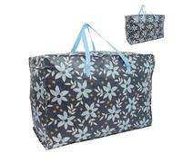 Extra-Large 100L Storage & Shopping Bag - Heavy-Duty PVC Zip Holdall for Laundry, Moving, Travel & Home Organisation - Blue Flower