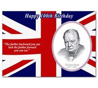 Extra Large 100th Birthday Card for Men - XL Big thick A4 size - Special Age Year Greeting Quote - Cool Winston Churchill Union Jack - Exclusive Fine Art Drawing - Huge Happy Wishes - UK Eco-Friendly