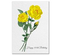 Extra Large 100th Birthday Card for Women - XL Big thick A4 size - Special Age Year - Flower Yellow Rose Watercolour Art - Beautiful Female Greeting Her Huge Happy Wishes Nice - UK Eco-Friendly