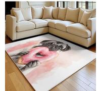 Extra Large 180 x 270 cm Pug heart-shaped donuts Area Rug, Low Pile Washable Carpet Cartoon Style for Living Room, Bedroom & Dining Room