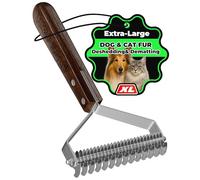 Extra Large 2-Sided Undercoat Rake for Dogs & Cats, Dog Brush for Shedding Remove Mats, Dematting Comb,Gentle Grooming Brush for German Shepherds Medium to Long-Haired Pets(Rare&Premium Walnut Handle)