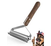 Extra Large 2-Sided Undercoat Rake for Dogs & Cats, Dog Brush for Shedding Remove Mats, Dematting Comb,Gentle Grooming Brush for German Shepherds Medium to Long-Haired Pets(Rare&Premium Walnut Handle)