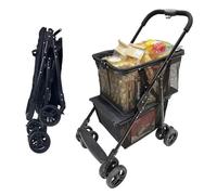 Extra Large 2-Tier Folding Shopping Cart on Wheels - Removable Basket for Camping Shopping Picnics & Convenient Grocery Trolley - Heavy Duty Lightweight & Easy to Maneuver