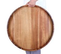Extra Large 20INCH Premium Acacia Wood Tray Round Ottoman Tray with Handles Wooden Serving Tray Multi-Use for Dinner Breakfast in Bed Coffee Table Snack Entertaining Guests