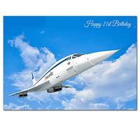 Extra Large 21st Birthday Card for Men - XL Big thick A4 size - Special Age Year - Cool Iconic Concorde Airplane Art - Traditional Greeting Him Male - Huge Happy Wishes - UK Eco-Friendly