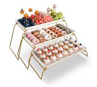 Extra Large 3-Tier Melamine Serving Tray Set and Cupcake Stand for Party Events, 43cm Platters with Tiered Stand, Holds 63 Cupcakes, Food, Dessert, and Fruit - Gold