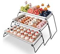 Extra Large 3-Tier Melamine Serving Tray Set and Cupcake Stand for Party Events, 43cm Platters with Tiered Stand, Holds 63 Cupcakes, Food, Dessert, and Fruit - Black